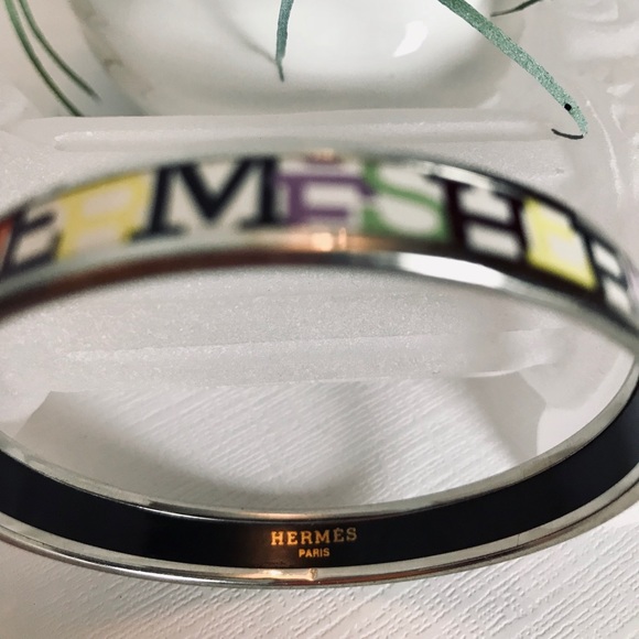 Hermès (62mm) palladium/enamel multicolor bangle - Picture 5 of 8